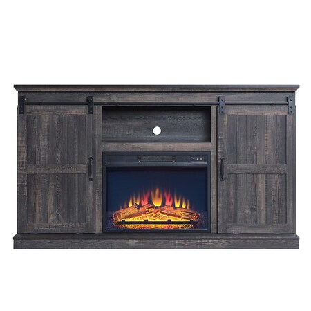 Manhattan Comfort Myrtle 60" Fireplace with 2 Sliding Doors and Media Wire Management in Heavy Brown FP2-BR